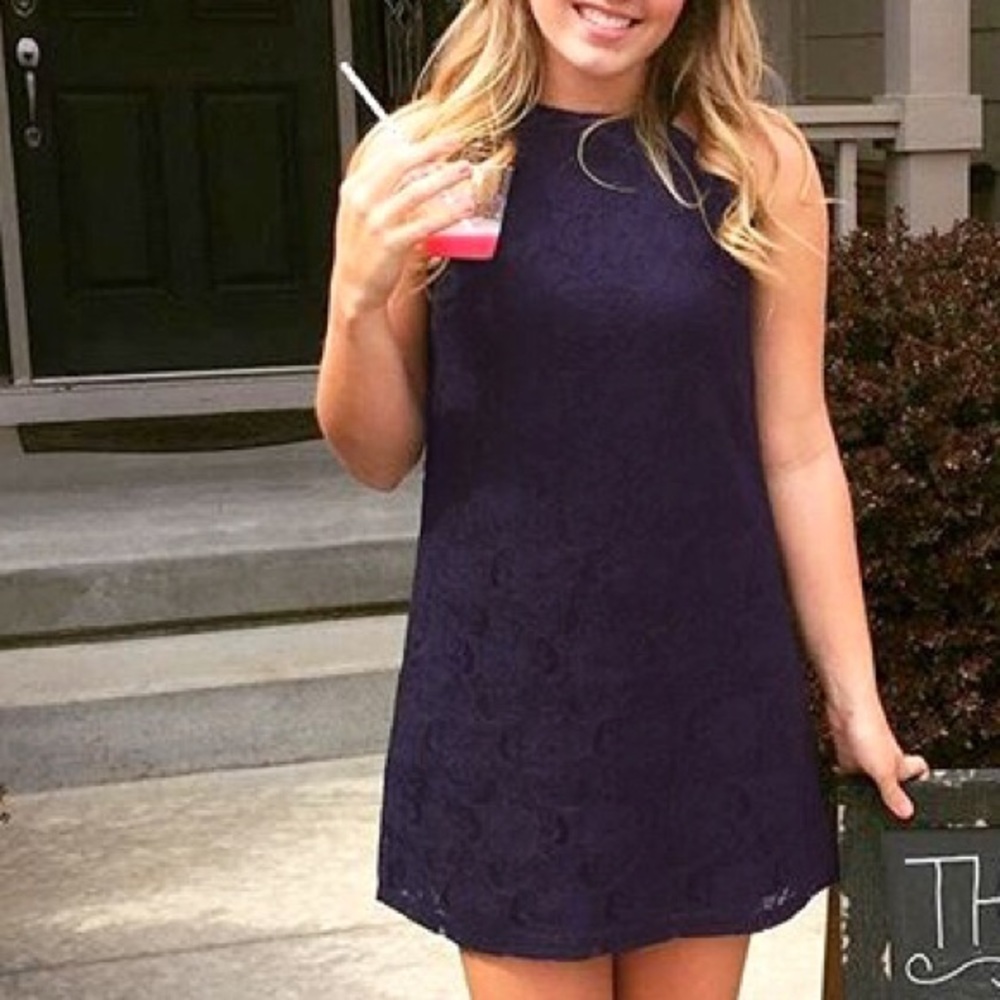 Monteau Navy Blue Lace Halter Dress - Picture 2 of 4